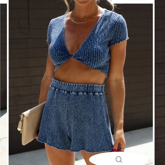 Vici Ocean Side Cotton Ribbed Knit Two Piece Set - Picture 3 of 4